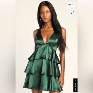 Lulu's Emerald Green Satin Mini Dress Tiers